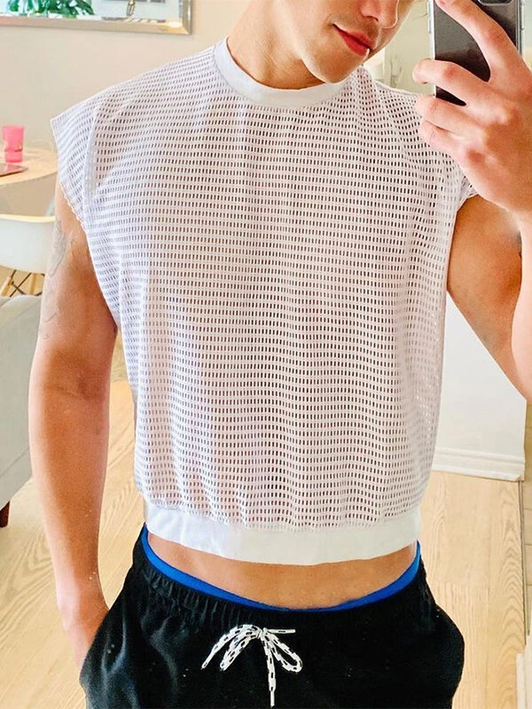 Men Sexy Mesh See Through Crop Top 5 Men Sexy Mesh See Through Crop Top - Image 3