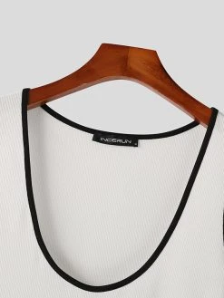 Mens Contrast Binding Rib-Knit Sleeveless Tank -Incerun Shop e2db5803 89df 4db5 83c0 a1c235037ff4