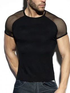 Men Sexy Patchwork Mesh Short Sleeve T-shirt