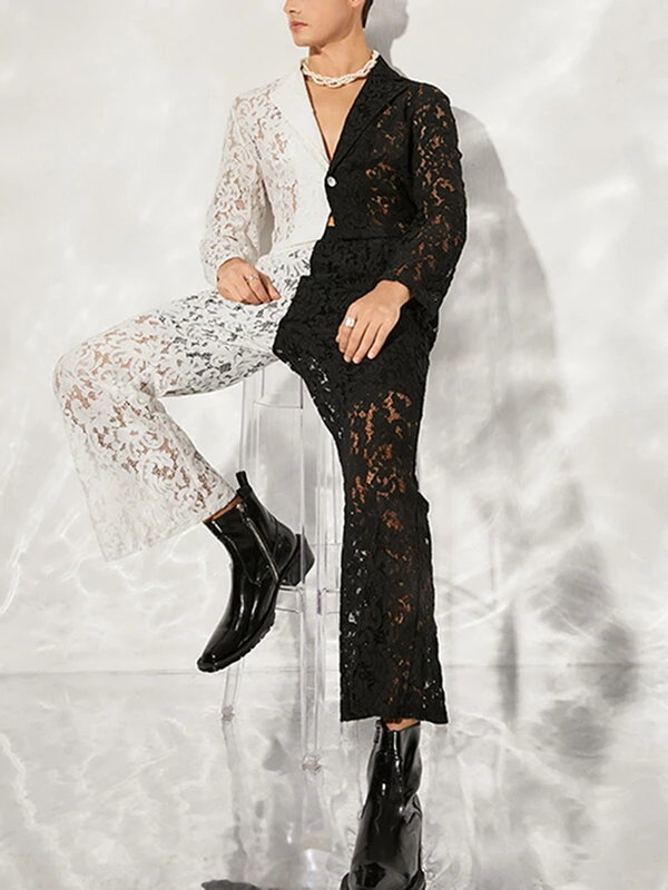 Mens Two Tone Lace Blazer 2PCS Outfits 4 Mens Two Tone Lace Blazer 2PCS Outfits - Image 2