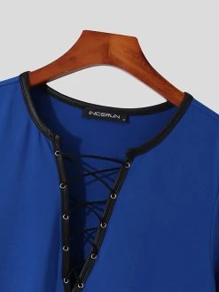 Mens Deep V Bandage Criss Cross T-Shirt -Incerun Shop e3f96984 1887 4c79 8d03 8e47a316b2b7