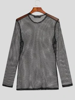 Mens Shiny Mesh See-Through Long Sleeve T-Shirt -Incerun Shop e41dfdc1 80ec 4e7a ae65 b02313ae5e2e