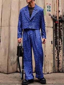 Mens Swirl Print Blazer 2 Pieces Outfits