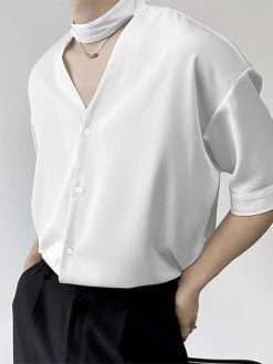 Mens Snap Button Keyhole Choker Neck Shirt 16 Mens Snap Button Keyhole Choker Neck Shirt -Incerun Shop e51bedf1 6d10 4111 9aff c2453194d698