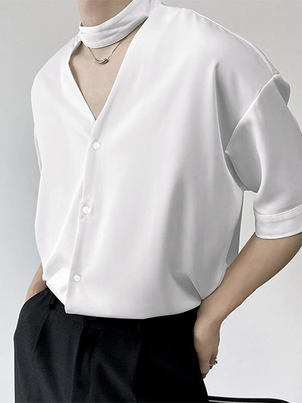 Mens Snap Button Keyhole Choker Neck Shirt 7 Mens Snap Button Keyhole Choker Neck Shirt - Image 5