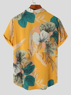 Mens Plant Print Lapel Short Sleeve Shirt -Incerun Shop e6b68214 2865 4908 a8de d1c4809c3e82