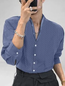 Men Cotton Linen Striped Stand Collar Shirt 18 Men Cotton Linen Striped Stand Collar Shirt -Incerun Shop e6bc39b7 782e 4686 9975 b53bd6f7032a