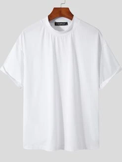 Mens High Neck Solid Color Short Sleeve T-shirt -Incerun Shop e6c7c0f6 585d 4c74 9620 d4ebc9a24dd9
