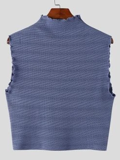 Mens Texture Lettuce Trim Mock Neck Sleeveless Tank -Incerun Shop e6e8d906 3ac4 47fe ade7 36b6a78a12c2