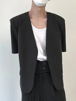 Mens Solid Collarless Short Sleeve Casual Blazer -Incerun Shop e712e963 5282 49c4 94b7 1af6eca1599a