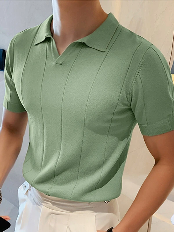 Mens Striped Slim Short Sleeve Lapel Shirt 7 Mens Striped Slim Short Sleeve Lapel Shirt - Image 5