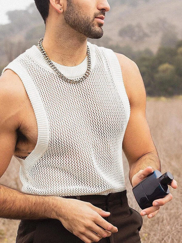 Men Casual Mesh Crochet Knit Tank Top 4 Men Casual Mesh Crochet Knit Tank Top - Image 2