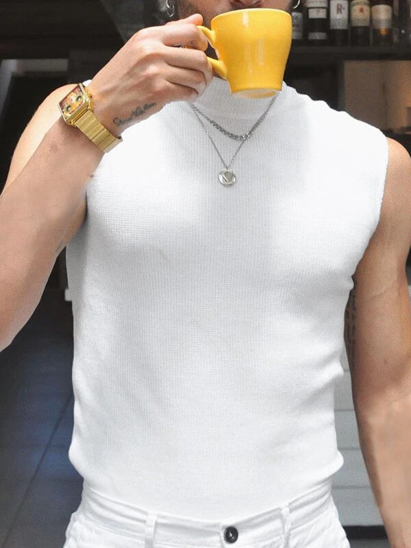 Men Turtleneck Knitted Textured Vest 7 Men Turtleneck Knitted Textured Vest - Image 5