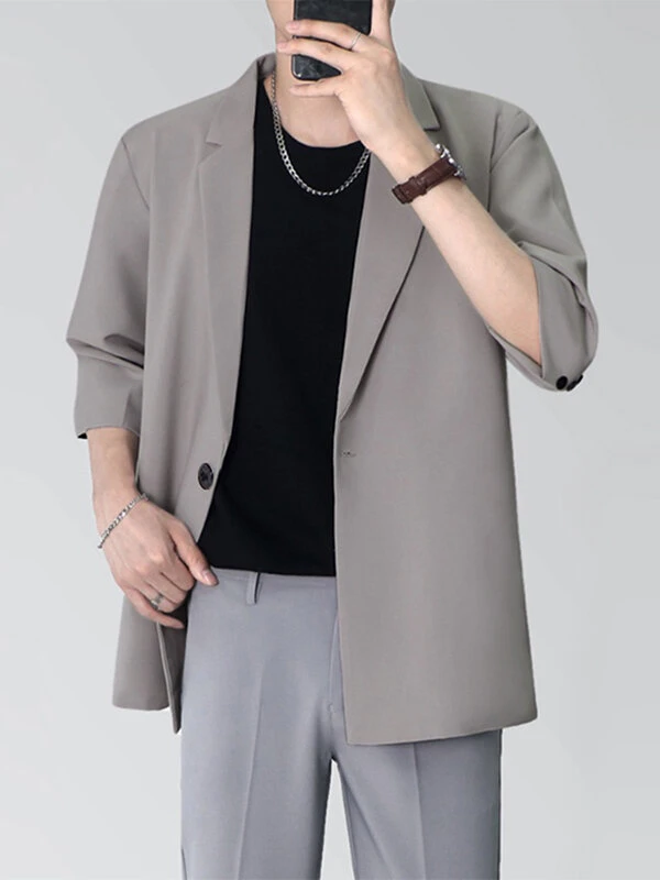 Mens Solid Lapel One Button 3/4 Sleeve Casual Blazer 3 Mens Solid Lapel One Button 3/4 Sleeve Casual Blazer