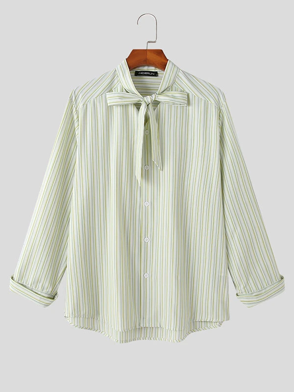 Mens Japan Striped Bowknot Long Sleeve Shirt 9 Mens Japan Striped Bowknot Long Sleeve Shirt - Image 7
