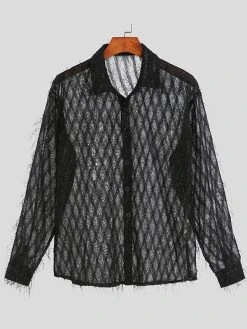 Mens Striped Fringe See-through Shirt 19 Mens Striped Fringe See-through Shirt -Incerun Shop e9455ee8 340d 4ba4 b340 da916ada432f