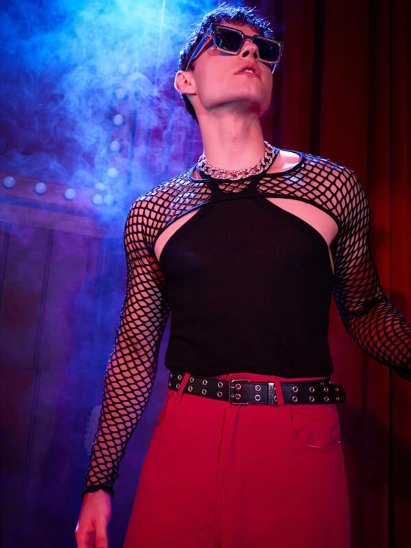 Men Mesh See Through Vest T-Shirt Set 3 Men Mesh See Through Vest T-Shirt Set