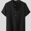 Mens Stripe Print Stand Collar Short Sleeve Shirt -Incerun Shop e94c8037 9244 4157 aeaa a2aa5de1c4f1