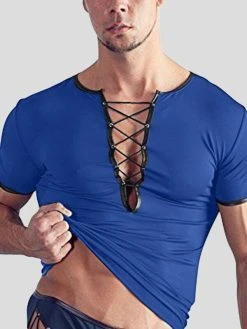 Mens Deep V Bandage Criss Cross T-Shirt -Incerun Shop e96d0412 9f43 4658 836e ff9f5d236e5b