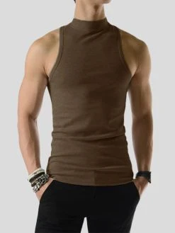 Mens Solid Half Collar Sleeveless Knit Tank -Incerun Shop e99b7e75 e573 4cc3 8096 be4dadc271bb