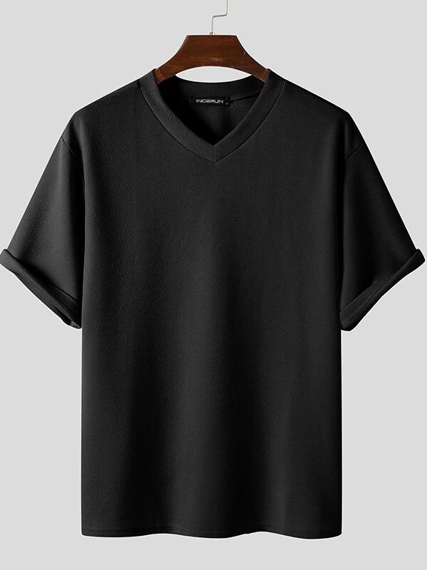 Mens V-neck Solid Color Short Sleeved T-shirt 11 Mens V-neck Solid Color Short Sleeved T-shirt - Image 9