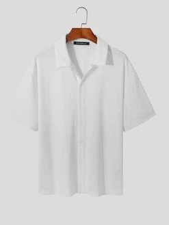 Mens Ribbed Knit Lapel Collar Button Shirt -Incerun Shop ea5fe1a8 0900 4616 8aff fb25d5fb4597