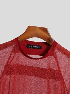 Mens Glitter See Through Raglan Sleeve T-Shirt -Incerun Shop ea61b35e 200a 4cfd 821a 7745f7c0407a