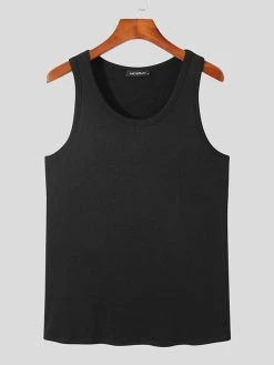 Mens Solid Crew Neck Ribbed Casual Sleeveless Tank -Incerun Shop ea8e045b e40d 4d16 9d8e c438dfa410fb