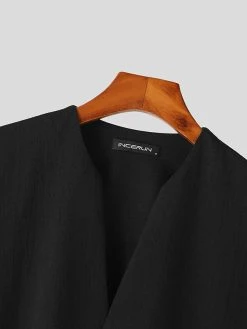 Mens Solid Texture Notched Neck Long Sleeve Shirt -Incerun Shop ead34046 eab5 46c8 97cf ea0599ea3628