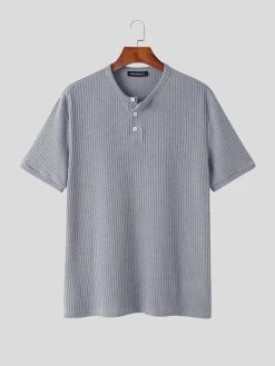 Mens Knitted Stripe Textured Stretchy Henley T-Shirt -Incerun Shop eb04cdb9 a748 4fed 8f6e f4436cf625f9