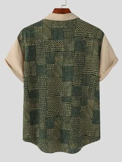 Mens Ethnic Print Patchwork Lapel Short Sleeve Shirt -Incerun Shop eb91afc8 d293 44b4 a93b 88b5f5d4229c