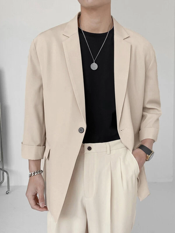 Mens Solid Color Three-quarter Sleeve Blazer 13 Mens Solid Color Three-quarter Sleeve Blazer - Image 11