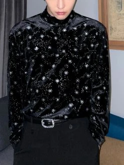 Mens Turtleneck Velvet Glittering Long Sleeve T-Shirt -Incerun Shop ec3e4c59 7dc9 4f9e a73a 93e3194b4513