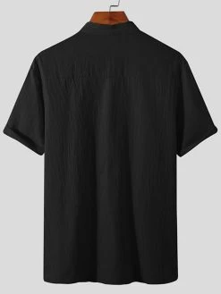 Mens Solid Short Sleeve Button Front Stand Collar Shirt -Incerun Shop ec520555 aeb6 416d b771 fe6817be3be5