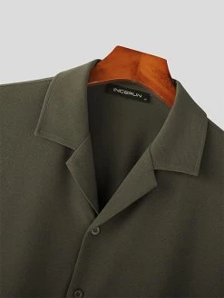 Mens Solid Texture Revere Collar Casual Short Sleeve Shirt -Incerun Shop ecd63f41 f0c3 416b ae9a d3081fb47f04