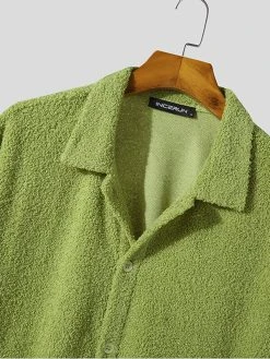 Mens Solid Fleece Double Pocket Casual Short Sleeve Shirt -Incerun Shop ece7acd8 fe07 4f69 963b e90938bf4219