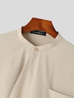Mens Solid Stand Collar Wrap Design Long Sleeve Shirt 18 Mens Solid Stand Collar Wrap Design Long Sleeve Shirt -Incerun Shop ed270f07 efc0 4a74 b2ee f43c0b101442