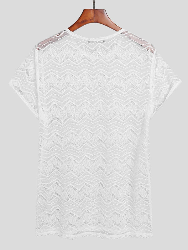 Men Lace Crew Neck Short Sleeve T-Shirt 10 Men Lace Crew Neck Short Sleeve T-Shirt - Image 8