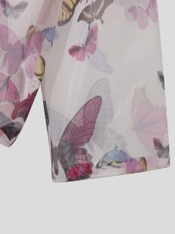 Mens Butterfly Print See Through Lapel Button Up Shirt -Incerun Shop edb0648e d42d 4fe9 8a8e 5f22b1814536