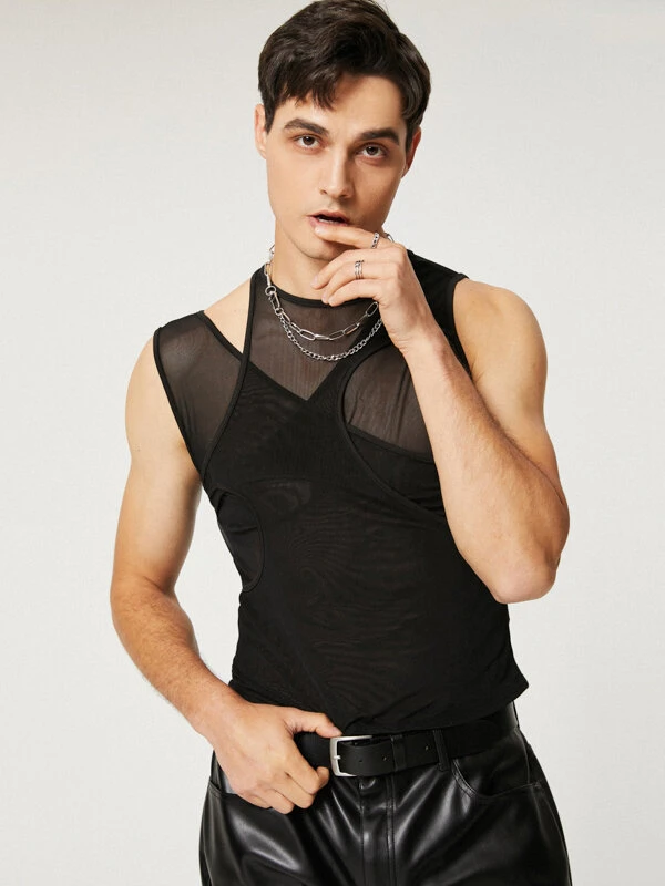 Mens Cutout Mesh See Through Tank Top 3 Mens Cutout Mesh See Through Tank Top