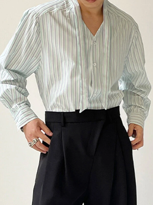 Mens Japan Striped Bowknot Long Sleeve Shirt 4 Mens Japan Striped Bowknot Long Sleeve Shirt - Image 2