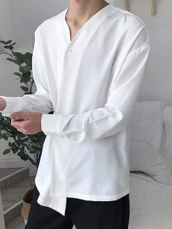Mens Irregular Button Drape Solid Color Shirt -Incerun Shop ee213a60 b882 40cc 8846 2f8093106a82