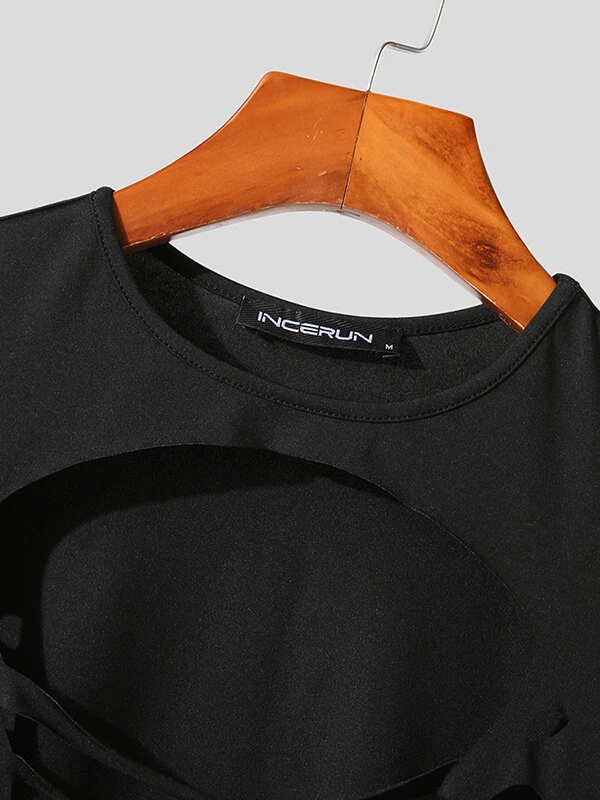 Mens Cutout Design Crew Neck Long Sleeve T-Shirt 9 Mens Cutout Design Crew Neck Long Sleeve T-Shirt - Image 7