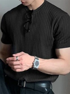 Mens Rib Knitted Crew Neck T-Shirt -Incerun Shop ef029000 8352 4853 b9c3 2b7a0c6c8634