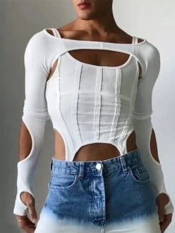 Mens Solid Cutout Tank T-shirt Two Pieces Outfits