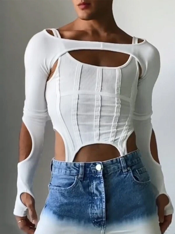 Mens Solid Cutout Tank T-shirt Two Pieces Outfits 3 Mens Solid Cutout Tank T-shirt Two Pieces Outfits