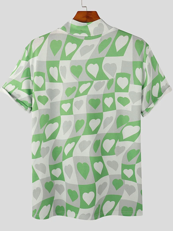 Mens Heart Graphic Half-Collar Short Sleeve T-Shirt 8 Mens Heart Graphic Half-Collar Short Sleeve T-Shirt - Image 6