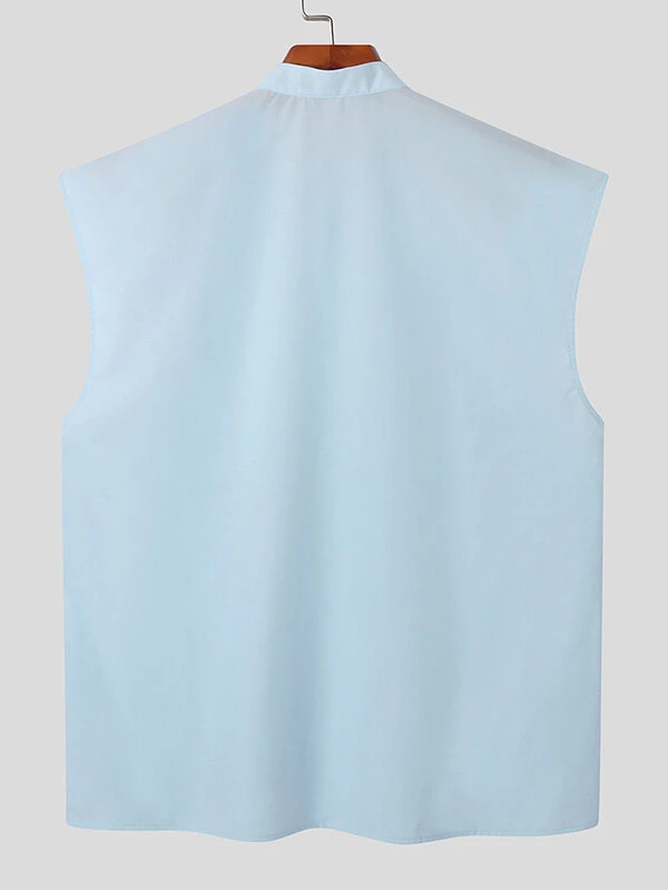 Mens Solid Workout Button Down Sleeveless Shirt 7 Mens Solid Workout Button Down Sleeveless Shirt - Image 5