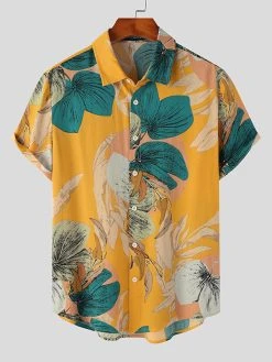 Mens Plant Print Lapel Short Sleeve Shirt -Incerun Shop f084a74e 96c6 4ce7 b21e a0e3d545cbd6