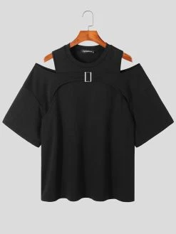 Mens Cutout Cold Shoulder Leisure T-Shirt -Incerun Shop f0df7daa df8d 48b8 ae7f e39445251026